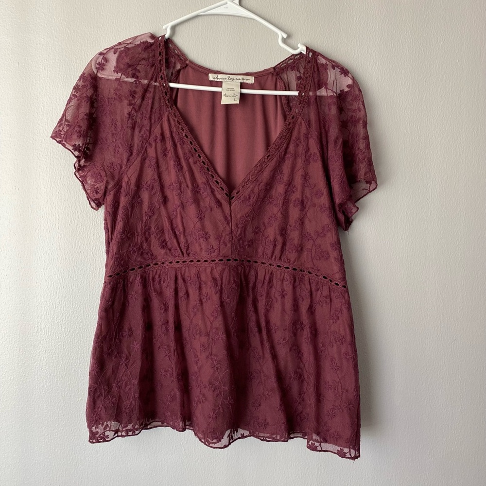 American Rag lace mauve purple top size L